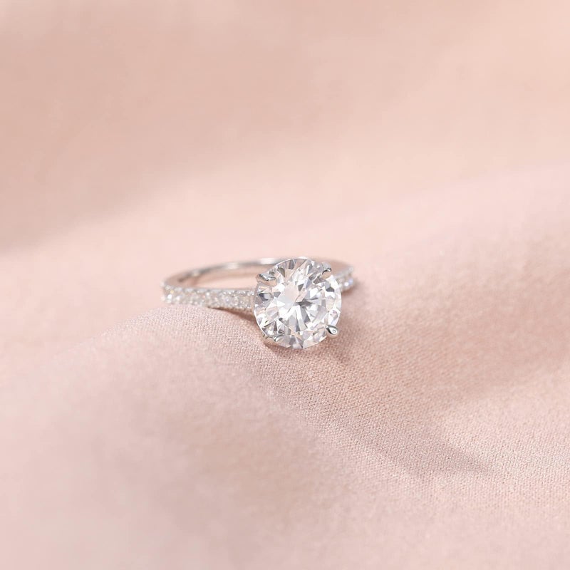 EAMTI 925 Sterling Silver 3.5 Carat Round Solitaire Cubic Zirconia Engagement Ring Halo Promise Ring Size 8 - Image 2